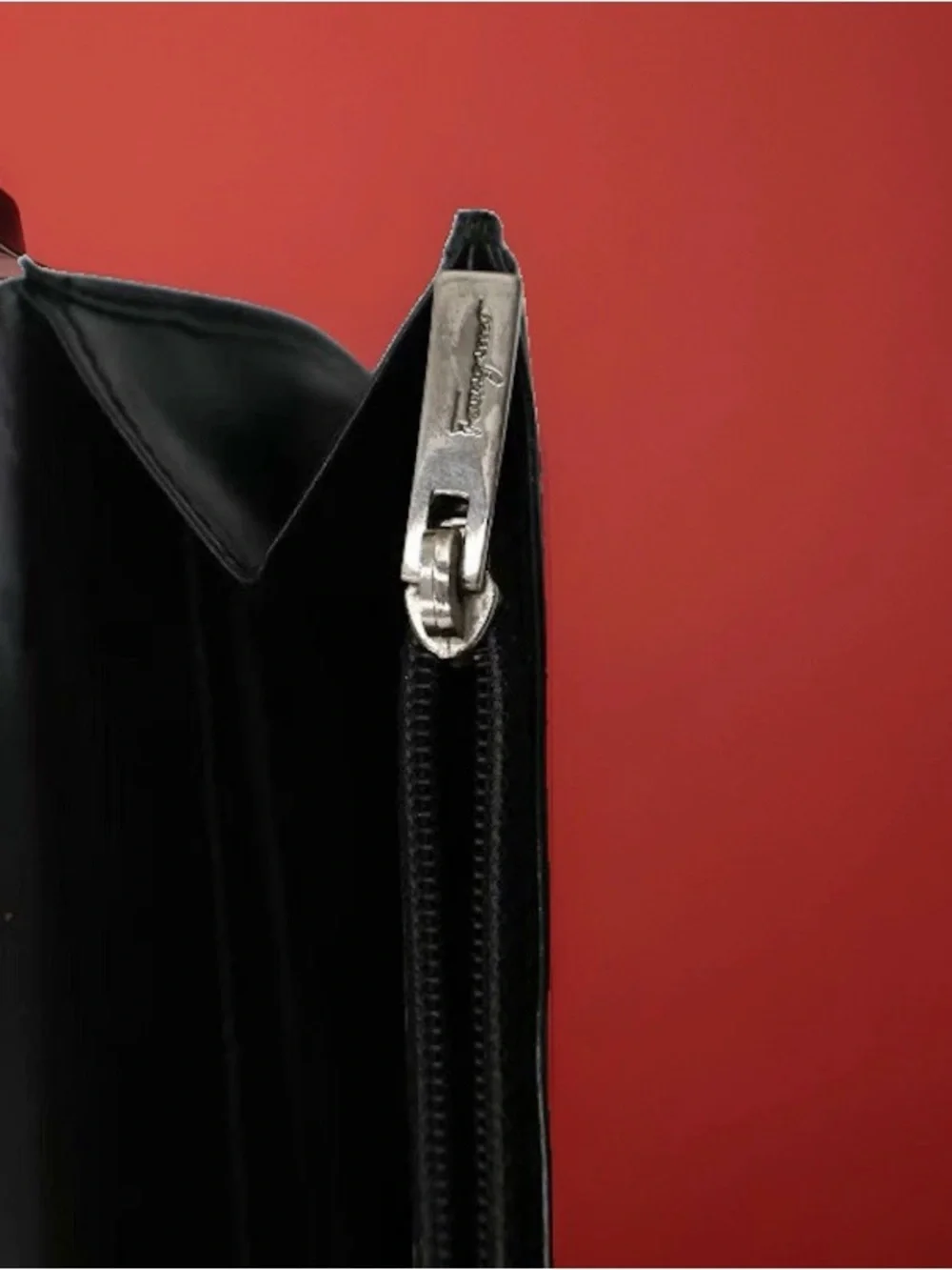 Salvatore Ferragamo Black Leather Wallet with Silver Gancini Hardware